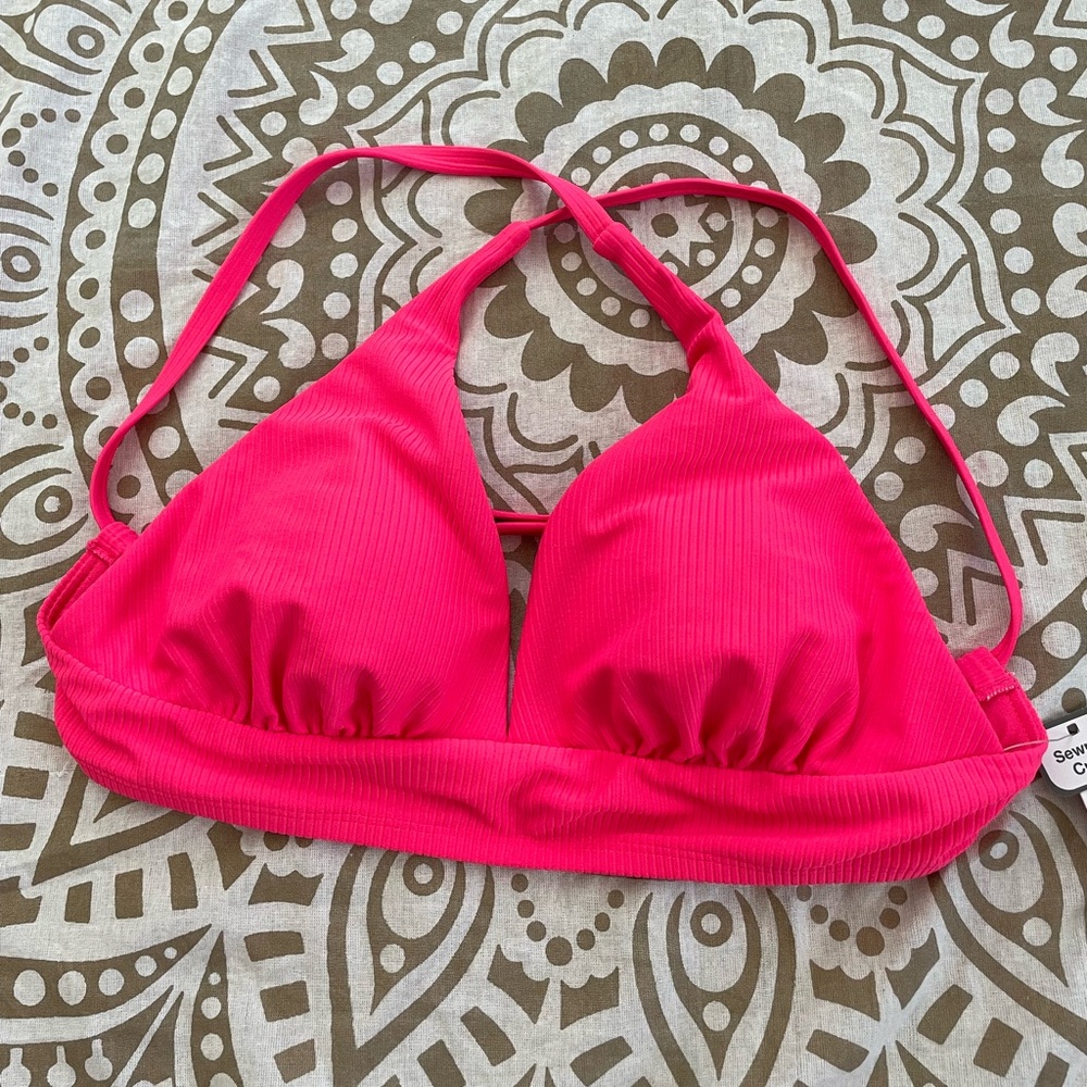 Bright Neon Pink Brand New NWT Halter Style Bikini Swim Suit Top